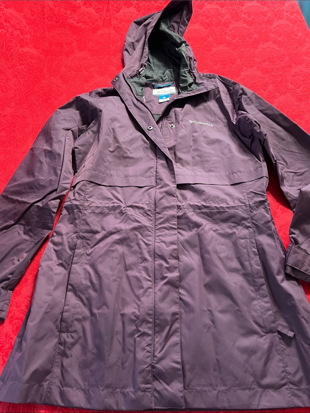 Columbia Women’s Small Muted Plum Waterproof Hooded Long Rain Jacket